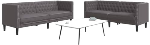 HETFTJN Chesterfield 2er+3er Sofa Set Grau Kunstleder 174/194 cm Breite mit Knopftuft Polsterung Massivholzbeine Modernes Wohnzimmer Couchgarnitur für Living Room Büro Gästebett