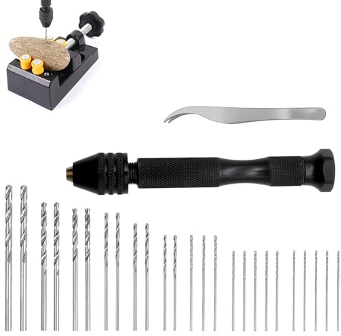 Mini Taladro de Mano Twist Drill Bits con 25 Piezas Micro Brocas, Micro Taladro Manual Precisión Herramientas Giratorias para Joyería, Manualidades y Modelismo, Minitaladro Manual