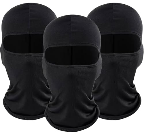 JollyDragon 3 Packs Black Balaclava Face Mask for Men,Women Breathable Cooling Face Shield,Windproof UV Protection Ski Mask, Bicycle Motorcycle Hard Hat Liner,Face Cover Fits Skiing Winter Summer