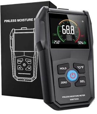 Pinless Wood Moisture Meter Hygrometer Timber Damp Detector Tree Density Digital Humidity with Calibration Function Simple to Operate