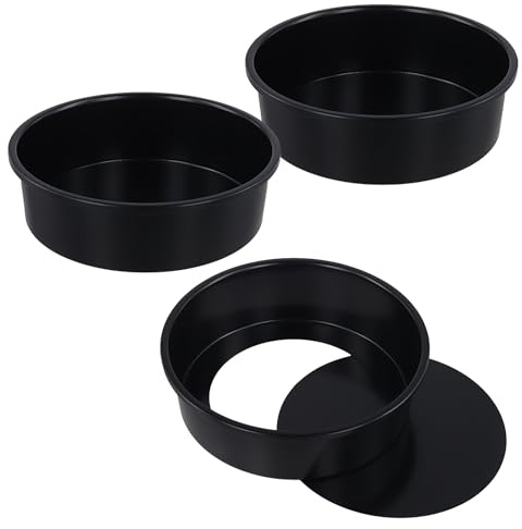 SINJEUN 8 Inch Round Cake Tins Set of 3, Non-Stick Carbon Steel Cake Pan with Removable Bottom, 20cm Loose Base Baking Tin, Birthday, Wedding, Christmas(Black)