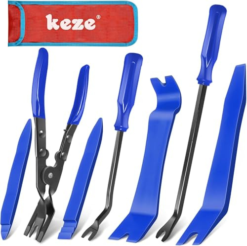 KEZE 7 piezas de herramientas de extracción de molduras de plástico para automóviles y kit de removedor de alicates de clip para extracción de carrocería de coche, tapicería, panel de puerta