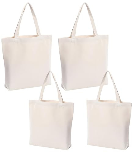 SHILIUZHI 4 Stück Baumwolltasche, Einkaufstasche groß, Stofftaschen zum Bemalen für Einkauf für Sport, Einkaufen, Lebensmittel Jutebeutel