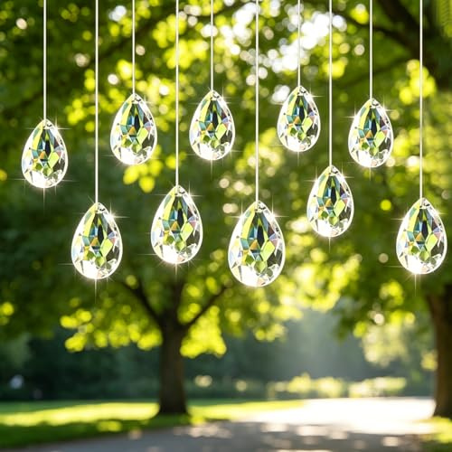 10 Stück Sonnenfänger Kristall, Prisma Kristalle zum Aufhängen Glas 30 mm mit Linie, Fenster Dekoration für Hochzeit Basteln Kronleuchter DIY Home Deko (10)