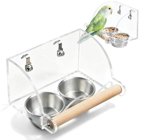 WARMWOO Vogel Futter- und Wassernapf: Hochtransparenter Acryl Edelstahl Futternapf, Zweifachstation Käfig Vogelfutternapf, Edelstahl Napf Vogel zum Aufhängen für Vogelkäfig und Papageien