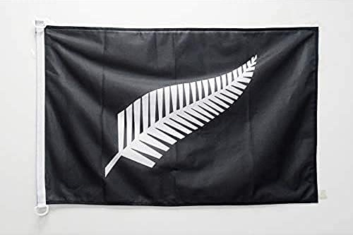 AZ FLAG Bootsflagge Neuseeland All Black 90x60 cm Kunststoffringe | Für außen und Boote Neuseeländische Bootsflagge New Zealand Fern Black with inscriptions Mesh-Polyester