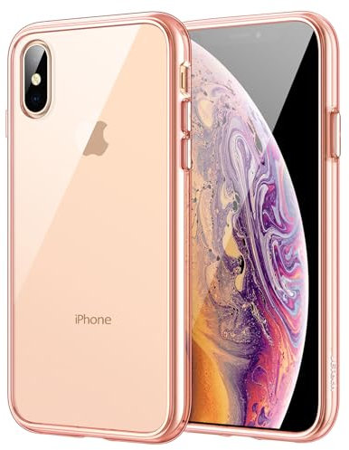 JETech Hülle für iPhone XS und iPhone X, Nie Vergilbung Handyhülle Stoßfest, Schutzhülle Anti-Kratzt Transparent Rückseite (Roségold)