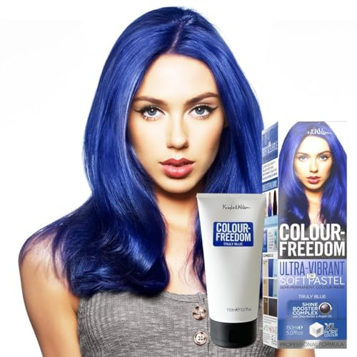 Knight & Wilson Color-Freedom 150ml Truly Blue Semi-Permanent Hair Color - Ultra-Vibrant Vegan Friendly Color Mask with Shine Booster Complex - Ammonia Free Color Lasts Up To 6-10 Washes