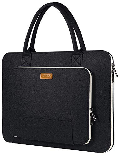 Ropch 17 17.3 Inch Laptop Sleeve, Felt Laptop Bag Notebook Computer Case Ultrabook Tablet Briefcase Handbag Carrying Bag with Handle Compatible with 17 Asus/Dell/Lenovo/HP, Black and Creamy-White