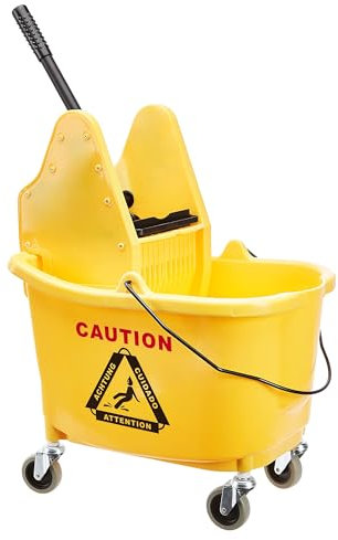 Amazon Basics Secchio per mocio Kentucky, rettangolare, con ruote resistenti e strizzatore a pressione verso il basso, 35 qt, giallo (precedentemente marchio AmazonCommercial)