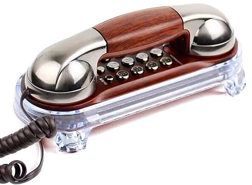 TelPal Small Size Trimline Corded Phone Antique Small Retro Wall Mounted Telephone Old Fashion Classic Vintage Telephone with Bottom Light for Desk/Wall Mount (Red Bronze)