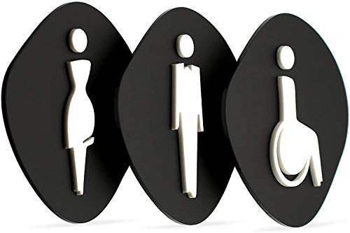 SIGNS - Elegant, Set 3x- Targa Bagno Uomo Donna Disabili a Rilievo- Segnali Bagno adesivi Toilette Uomo Donna Disabile - Cartelli Bagno Uomo Donna Disabili - Adesivi WC Disabili (Prime Sasso - Nero)