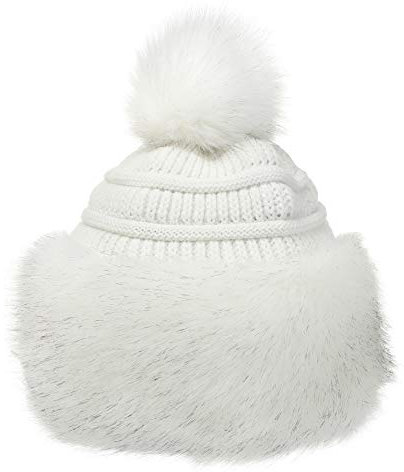 Soul Young Fellmütze Pelzmütze Damen mütze Wintermütze Faux Fuchs Pompom Pelz Warm Weich Stirnband Hut(Weiß)