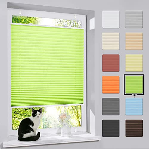 bobodeco Plissee ohne Bohren Klemmfix Faltrollo Jalousie Grün 70x120cm (BxH), Plisseerollo Sichtschutz und Sonnenschutz Blickdicht Easyfix lichtdurchlässig Rollo für Fenster & Tür