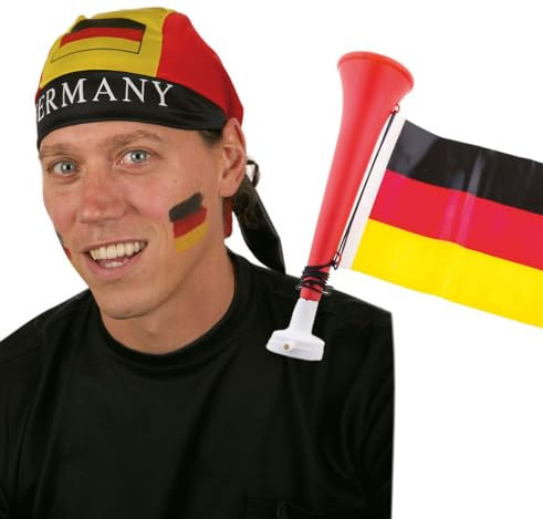 Fußball Klamotten Tröte Fan Fußball-Tröte mit Deutschland Flagge mit Kopftuch Bandana EM WM Herren Fußball schwarz rot Gold Fan-Artikel