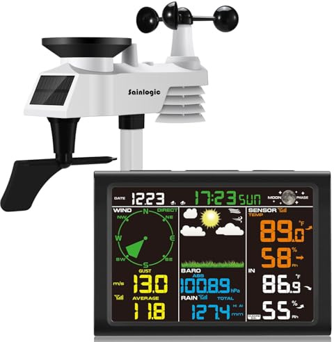 sainlogic Estación Meteorológica Inalámbrica con Sensor Exterior, Estación Meteorológica 8 en 1 con Pronóstico del Tiempo, Temperatura, Presión Atmosférica, Humedad, Anemómetro, Etc(Sin WiFi)