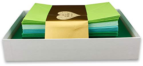 FarbenFroh by GUSTAV NEUSER 25x Farbige Karten blanko mit passendem Umschlag und Einlegeblätter in Weiß in DIN A6/ DIN C6 - Grüne Farben ideal für Einladungen und Geschenke