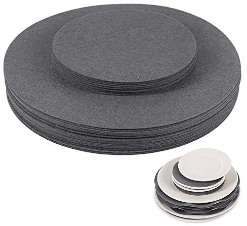 BYKITCHEN Dish Protectors Pads, Gray Dinner Plate Divider Pads, China Storage Protectors for Protecting and Stacking Your Cookware, 30 Pieces & 2 Different Size