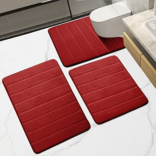 HOUYOMICS Set di tappetini da bagno ultra morbidi, antiscivolo, in memory foam, 3 pezzi, tappeto da bagno super assorbente, lavabile in lavatrice, tappetino da WC per bagno, camera da letto, soggiorno