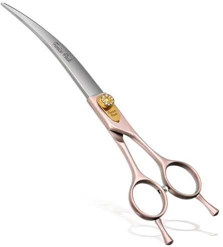 Fenice Peak Professionelle, gebogene Fellschere für Hunde, 20,3 cm, Roségold, 440 C Edelstahl, Sicherheitsschere für Hunde und Katzen