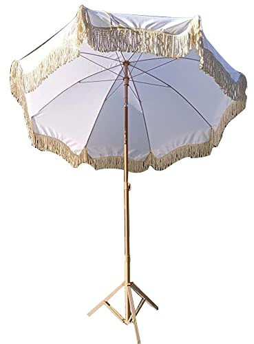 MANG Garden Patio Umbrella Tassel Beach Parasol UV Protection Outdoor Sun Shade Umbrella White Courtyard Decorative Umbrellas Without Base With Tilting System