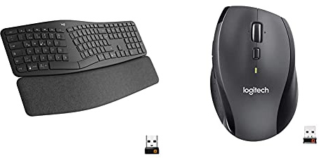 Logitech Ergo K860 Tastiera Split Wireless Ergonomica Con Supporto Per I Polsi, Digitazione Comoda & M705 Marathon Mouse Wireless - Durata Della Batteria 3 Anni, Forma Ergonomica Scolpita