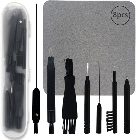 8Pcs Kit di pulizia per apparecchi acustici Amplificatore acustico professionale Tessuto per la pulizia Spazzole multifunzionali con scatola di plastica