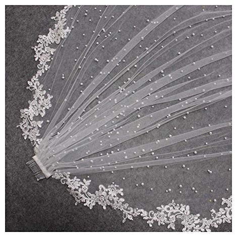 Braut Hochzeitsschleier Perlen Hochzeit Schleier mit Spitze Appliques Rand 2.5meters Lange Brautschleier mit Kamm-Schleier for die Braut Wunderschöner Brauttüll ( Color : Ivory , Item Length : 300cm )