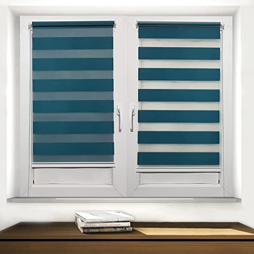 TROYAHOME® Doppelrollo Klemmfix Ohne Bohren Duo Rollo Fenster Rollo Easyfix (Petrol, 65 x 150 cm (Stoffbreite 62 cm)