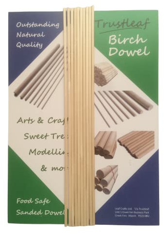 Trustleaf Tasselli in legno massiccio di betulla, 4 mm x 30 cm, 10 tasselli