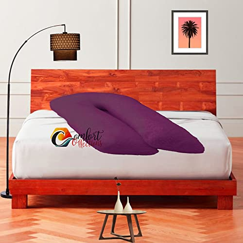 Teddy Fleece Full Body 9FT U Shaped Orthopaedic Pillowcase Cover With Zip Maternity Nursing Pregnancy Super Soft Snug Cuddles 9 Feet Pillowcase U Cover Plum 75cm x 135cm Approximate