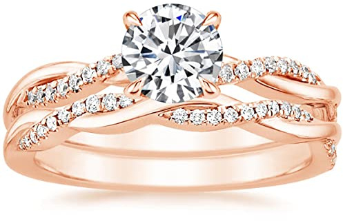 Zakk Damen Ringe Set Verlobungsring Eheringe 1,5ct Rund Zirkonia Verdreht Versprechen Ring Partnerringe Rosegold Gold Silber (Rosegold,46 (14.6))