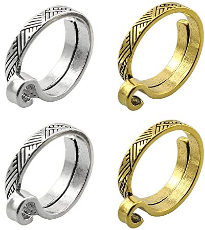 ZYAMY 4pcs Metal Crochet Loop Ring Adjustable Knitting Loop Braided Knitting Ring Yarn Guide Finger Holder Knitting Thimbles for Crochet Knitting Accessories Tools (2 x Gold + 2 x Silber)