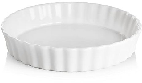 Sweejar Home Ceramic Pie Dishes for The Oven, Pie Pan for Baking, 24cm Round Wavelet Fringe Dish, Non-Stick Plate for Pumpkin Apple Pie Pots (White)