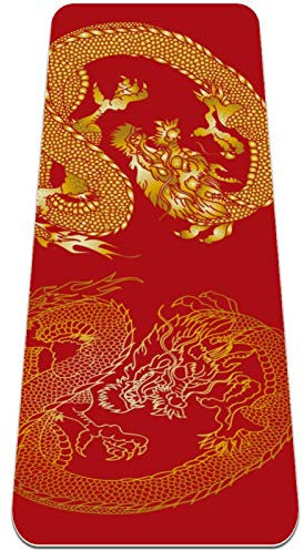 REJOON Gold Japanischer Drache Chinesischer König Drache Yogamatte Dicke rutschfeste Yogamatten for Frauen und Mädchen Übungsmatte Weiche Pilatesmatten