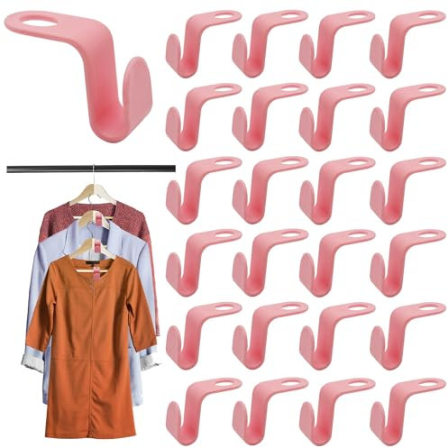 Connecteur De Cintre Crochets Cintre Peu Encombrants,Cintre Gain de Place,Crochets en Plastique pour Cintres,Cintres Crochets pour la Penderie Super pour Un Gain de Place Gans Son Dressing (Rose)