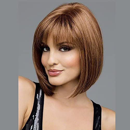 Kurze Bob Haar Perücken, Modische Kurze Perücke, Hellbraun, Verstellbar mit Mesh Kappe, Weiche, Flauschige, Synthetische Frauen Cosplay Perücke