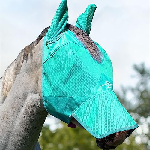 Harrison Howard UV-proof Forelock Opening Reliable Protection Horse Fly Mask Long Nose with Ears Mint Horse Large