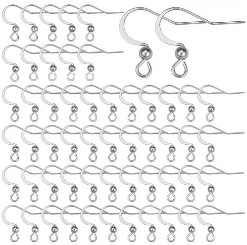 SUNNYCLUE 100 Pezzi Ganci per Orecchini in Acciaio Inossidabile 304 - Amo da Pesce, Fili A Sfera, Ganci Francesi per Orecchie - Risultati in Argento