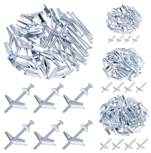 Mardatt 30 juegos de pernos de palanca de 1/8 pulgadas y tuercas de ala, pernos de palanca de metal de cabeza redonda, juego de pernos de mariposa para colgar artículos pesados en paneles de yeso