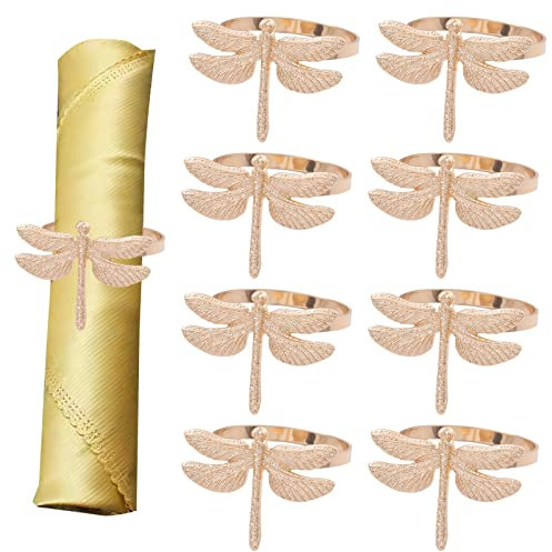 CLDURHGEAnillos de servilletas de Metal 8 Piezas Libélula Juego de Anillos de servilletas de Metal Juego de Anillos de servilletas para Boda Fiesta Festividad Banquete Cena de Navidad Delicadas