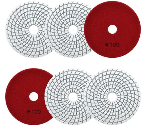 SANLEETEK Nass Diamant Polierpad 100mm 6 Stücke Körnung 100 | Diamant Polierscheiben Diamant Schleifpad diamond polishing pads für Granit Marmor Kunststein Quarz für Winkelschleifer