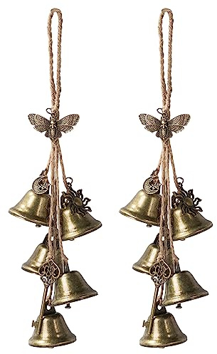 Ausicfen 2 Pieces Witch Bells for Door Knob for Protection Brass Bells Hanging Witchcraft Wicca Supplies Wreath Handmade Witch Bells Wiccan Magic Wind Chimes (Butterfly Vintage Bell)