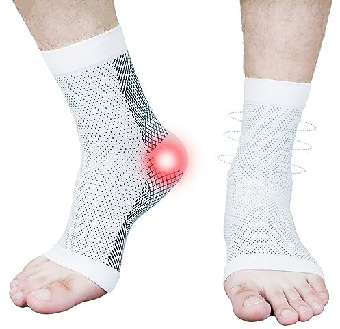 Kseyic Chaussettes pour neuropathie, nano-chaussettes pour neuropathie, chaussettes de compression, chaussettes pour bandage de la cheville bandage du pied en cas de fasciite (blanc, L-XL)