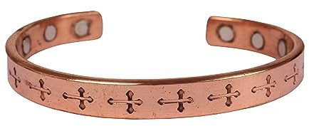 Touchstone Pulsera india hecha a mano, de cobre, para la curación de chakras, joyería para mujer, hombre, mensaje espiritual, Cruz católica 1, KRBRA195-01---C