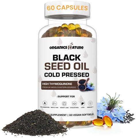 ORGANICS NATURE Black Seed Oil Capsules 1000mg – 60 Cold Pressed Softgels | High Thymoquinone, Nigella Sativa Black Cumin Seed Oil, Omega 3 6 9, Non-GMO & Vegan | Immunity & Wellness Supplement