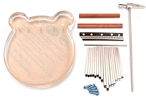 HUIOP Piano à pouce 17 touches avec marteau de réglage, oreiller en bois et vis en acrylique, instrument de musique en forme de tête d'ours mignon, piano à doigt portable, cadeaux pour enfants, adulte