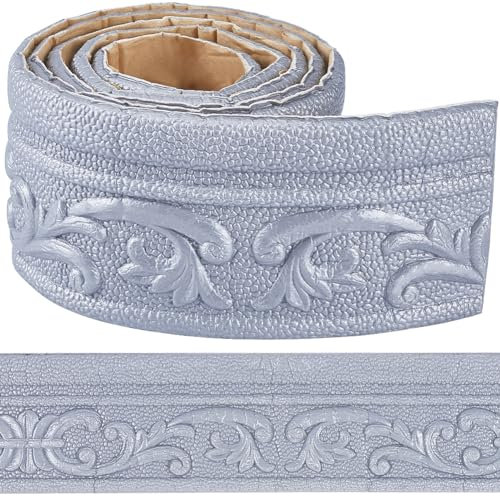 CRASPIRE 82 x 3 Inch Self Adhesive Flexible Foam Trim Silver Crown Molding Peel and Stick 3D Sticky Decorative Wallpaper Border Wall Edging Foam Baseboard Mirror Border Wall Lines Hotel DIY Decor