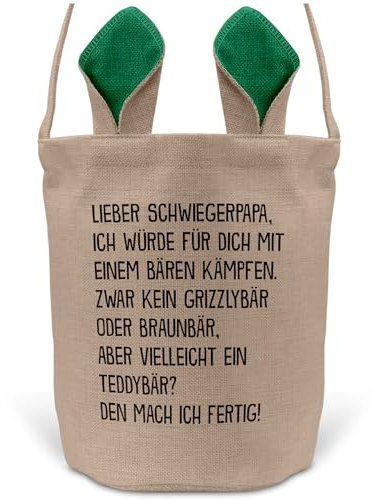 22Feels Schwiegerpapa Osterkorb mit Henkel Ostergeschenk Tragetasche Ostern Deko Osternest Körbchen Hasenohren (Beige/Grün)