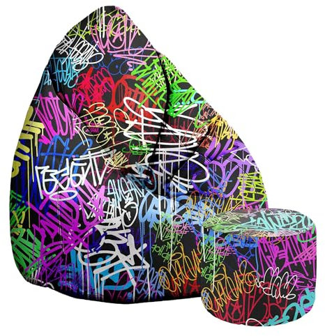 DreamRoots Sitzsack Erwachsene mit Füllung 80x80x120cm - Samt Stoff 300 gr/m2 Sitzsack mit Lehne und Hocker und Bezug - Sitzkissen Boden - Chill Sack